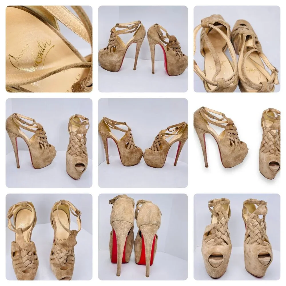 Christian Louboutin Suede Leather Carlotta Ultra High 160mm Platform Heels 35